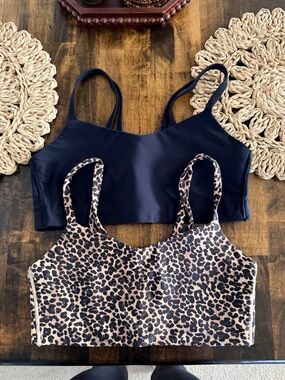 all in motion Black and Tan Leopard Sports Bra Bundle Large
